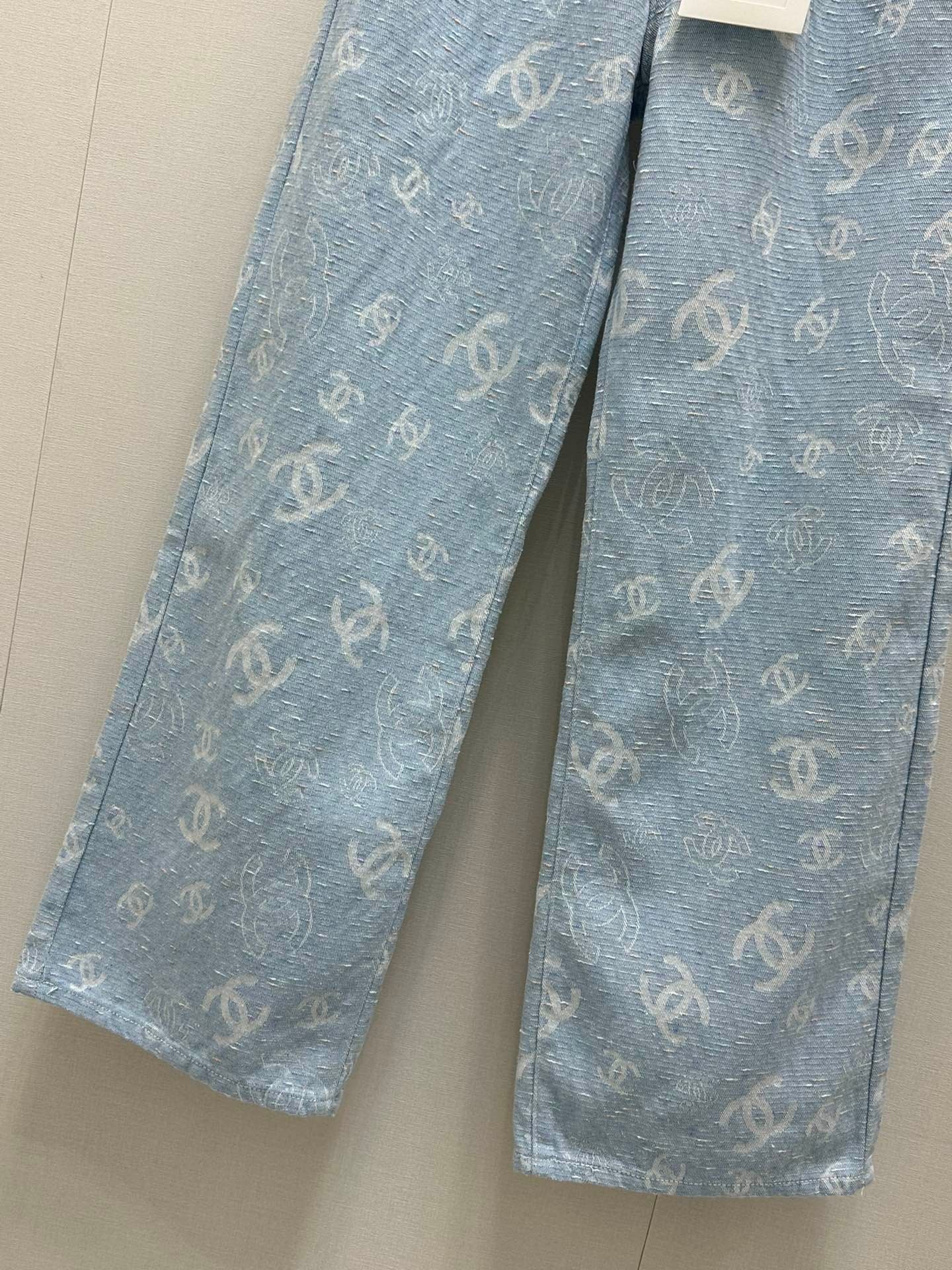 Early spring new light color jacquard full print straight jeans