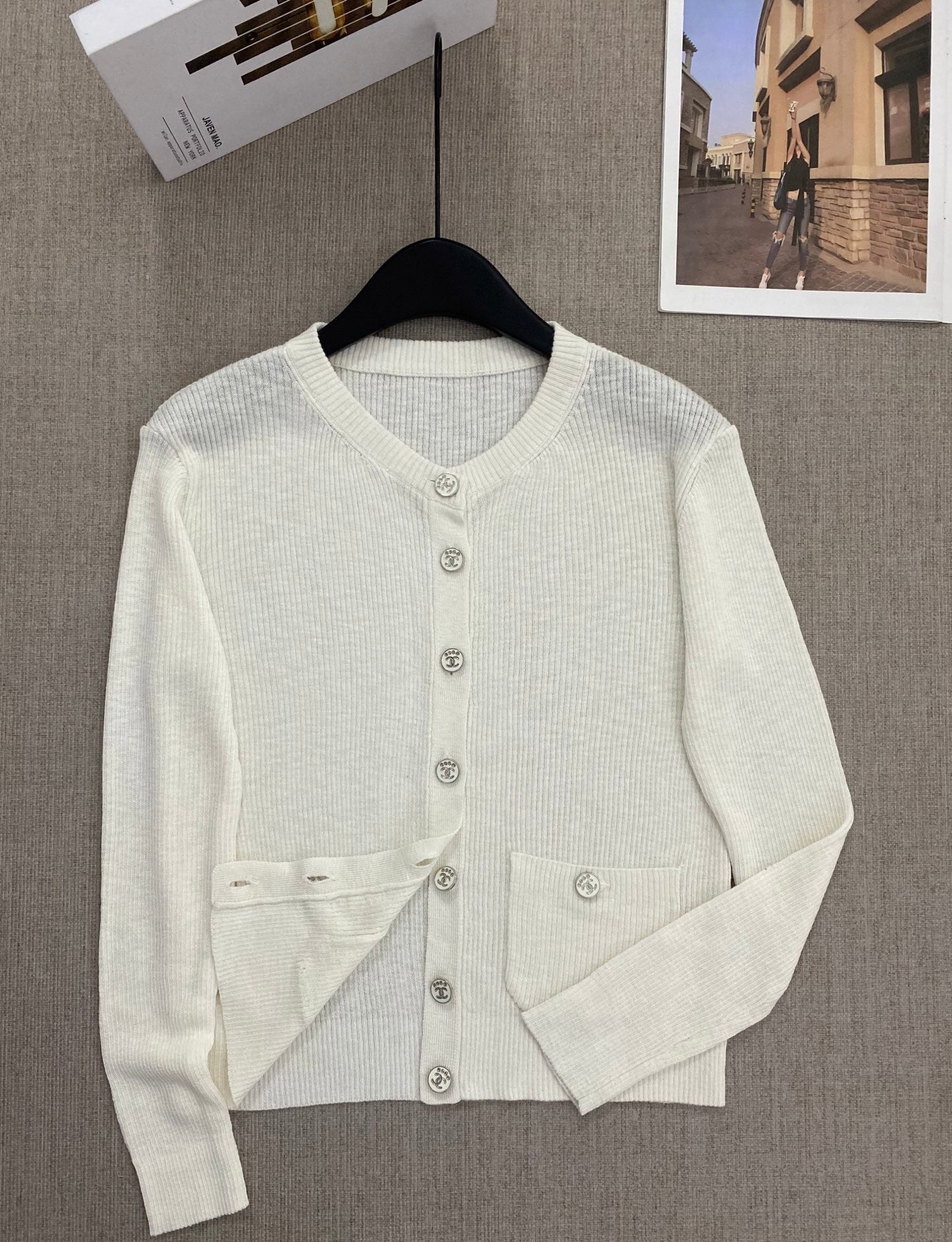 spring and summer new round neck button bamboo hemp knit Slim cardigan