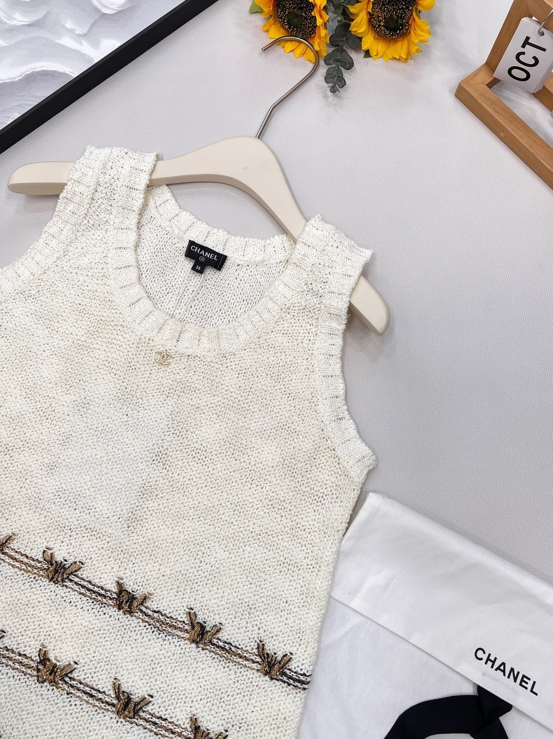 Gold Thread Butterfly Embroidered Knit Vest