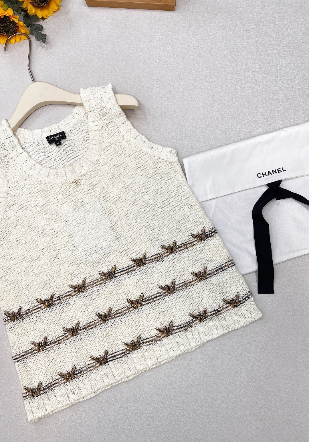 Gold Thread Butterfly Embroidered Knit Vest