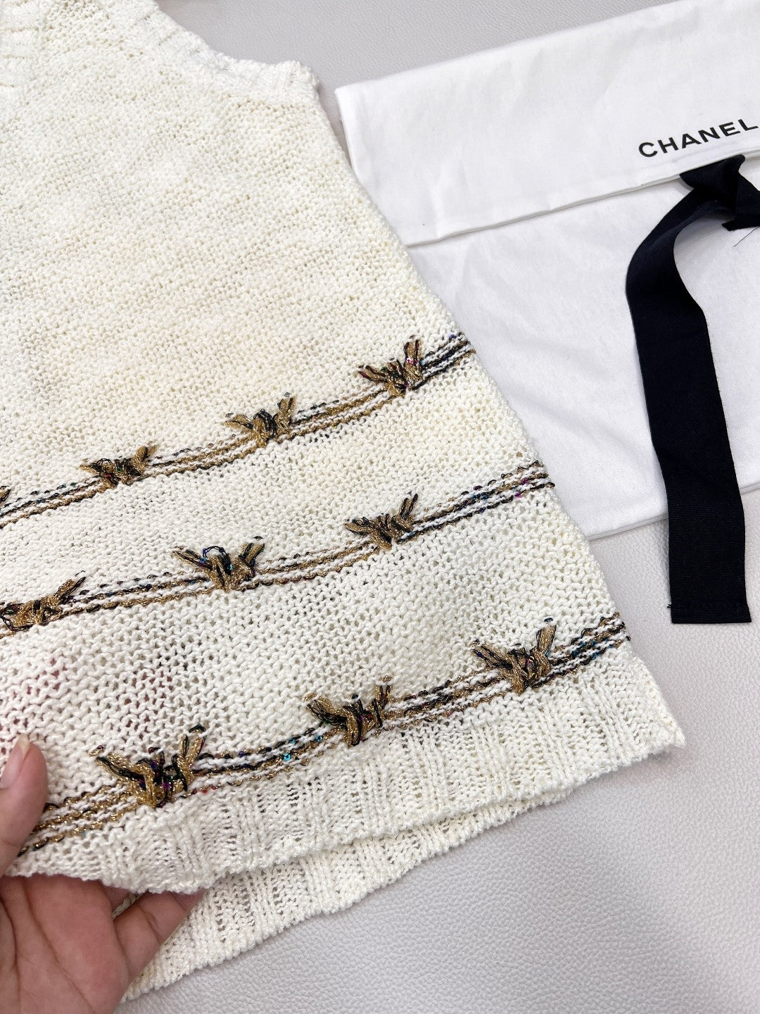 Gold Thread Butterfly Embroidered Knit Vest