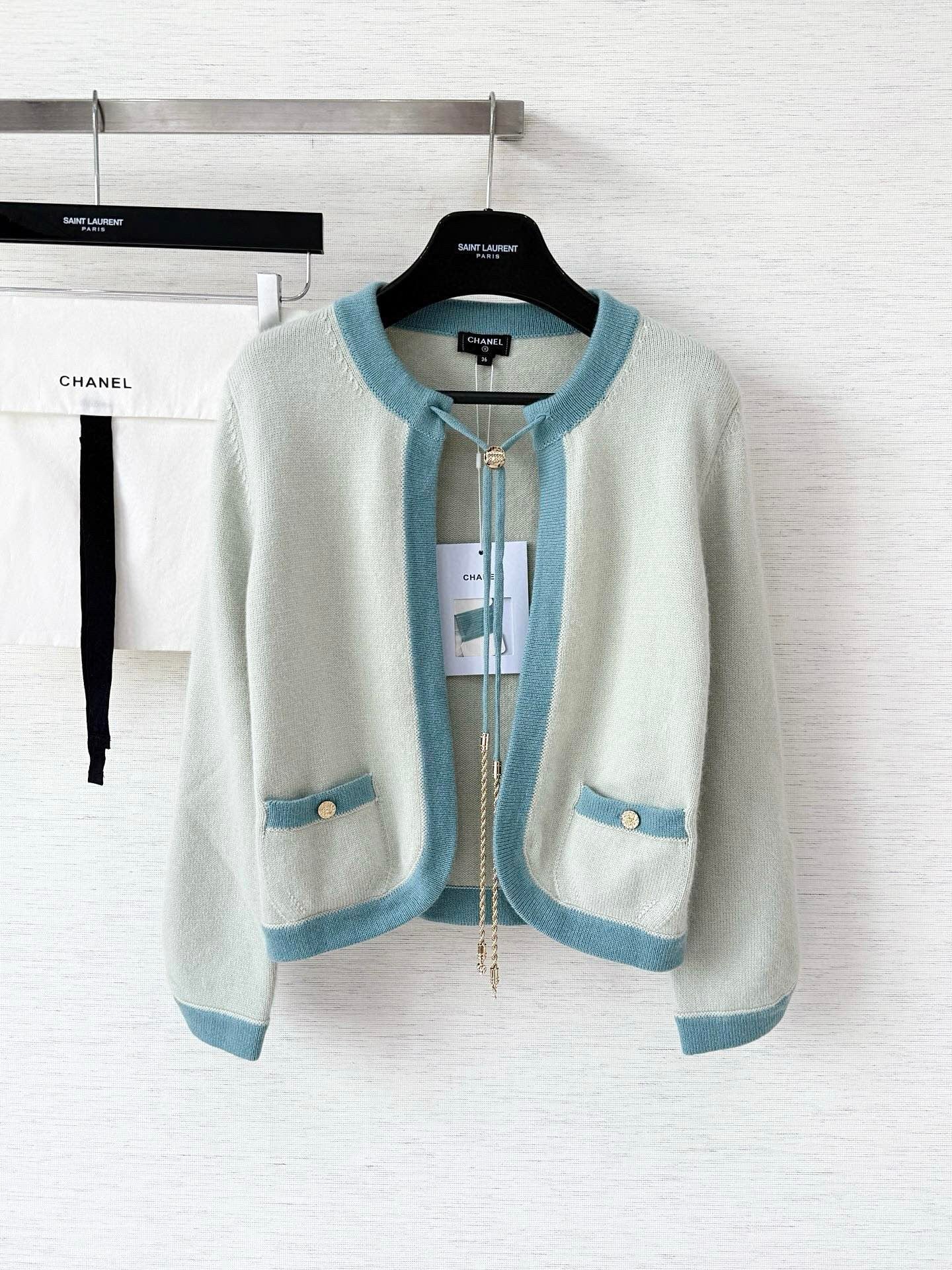 Lace-up color-blocked knit cardigan
